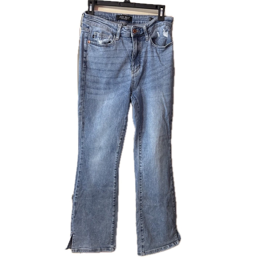 Judy Blue Slim Bootcut Jeans Light Wash Distressed Side Slit JB88289-L Size 9/29